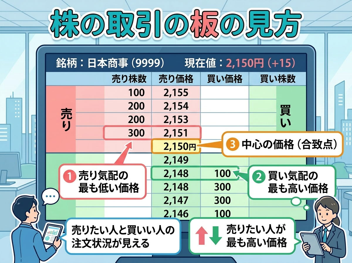 板のイメージ図（売り注文と買い注文）